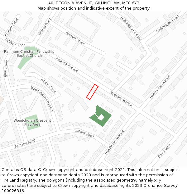 40, BEGONIA AVENUE, GILLINGHAM, ME8 6YB: Location map and indicative extent of plot