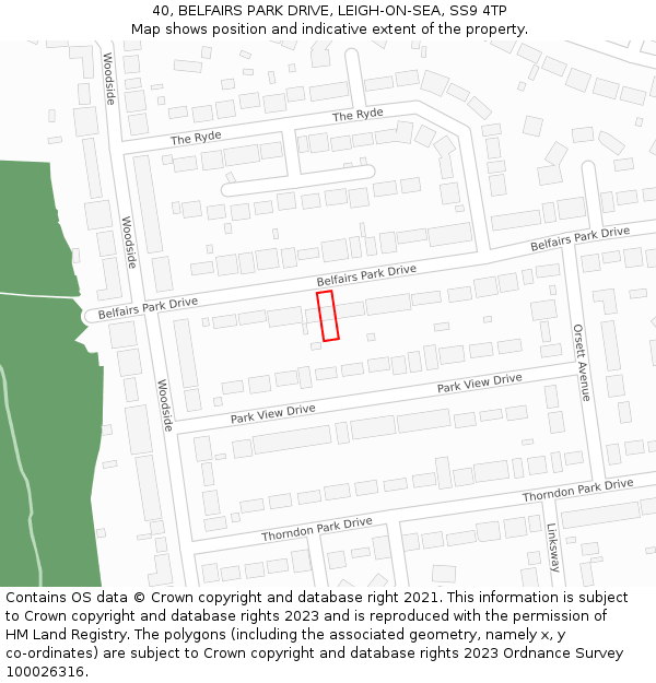 40, BELFAIRS PARK DRIVE, LEIGH-ON-SEA, SS9 4TP: Location map and indicative extent of plot