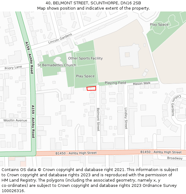 40, BELMONT STREET, SCUNTHORPE, DN16 2SB: Location map and indicative extent of plot