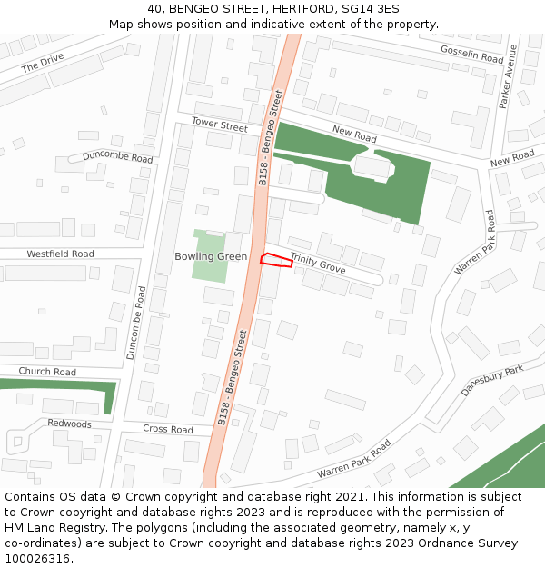 40, BENGEO STREET, HERTFORD, SG14 3ES: Location map and indicative extent of plot