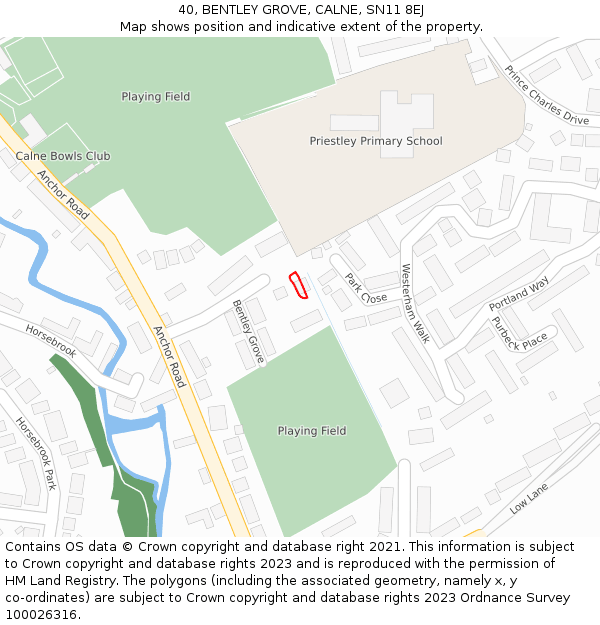 40, BENTLEY GROVE, CALNE, SN11 8EJ: Location map and indicative extent of plot