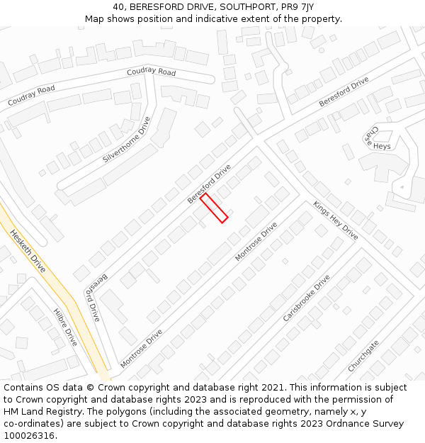 40, BERESFORD DRIVE, SOUTHPORT, PR9 7JY: Location map and indicative extent of plot