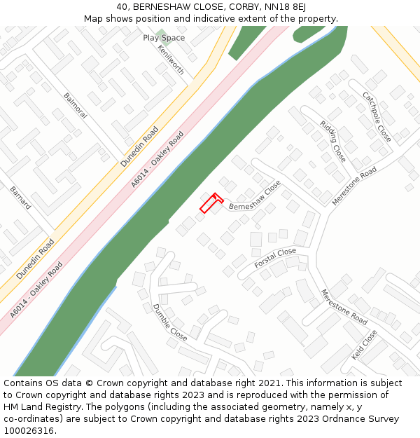 40, BERNESHAW CLOSE, CORBY, NN18 8EJ: Location map and indicative extent of plot