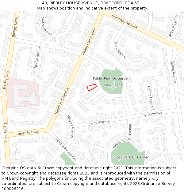40, BIERLEY HOUSE AVENUE, BRADFORD, BD4 6BH: Location map and indicative extent of plot