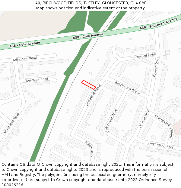 40, BIRCHWOOD FIELDS, TUFFLEY, GLOUCESTER, GL4 0AP: Location map and indicative extent of plot