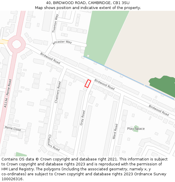 40, BIRDWOOD ROAD, CAMBRIDGE, CB1 3SU: Location map and indicative extent of plot