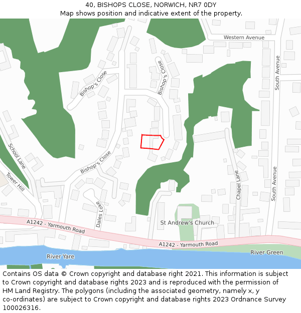 40, BISHOPS CLOSE, NORWICH, NR7 0DY: Location map and indicative extent of plot