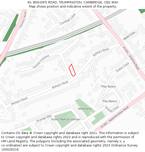 40, BISHOPS ROAD, TRUMPINGTON, CAMBRIDGE, CB2 9NH: Location map and indicative extent of plot