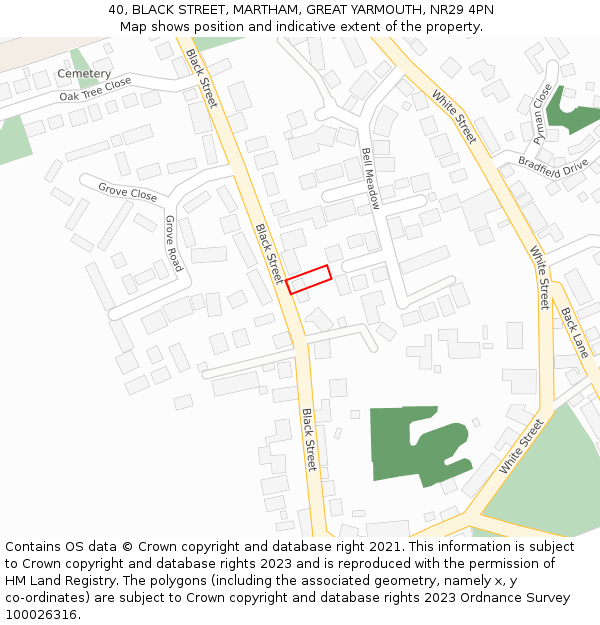 40, BLACK STREET, MARTHAM, GREAT YARMOUTH, NR29 4PN: Location map and indicative extent of plot