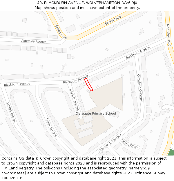 40, BLACKBURN AVENUE, WOLVERHAMPTON, WV6 9JX: Location map and indicative extent of plot