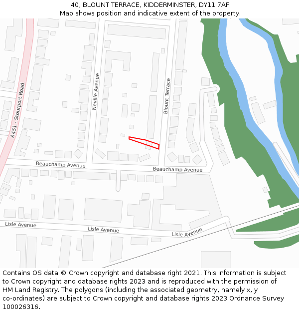 40, BLOUNT TERRACE, KIDDERMINSTER, DY11 7AF: Location map and indicative extent of plot