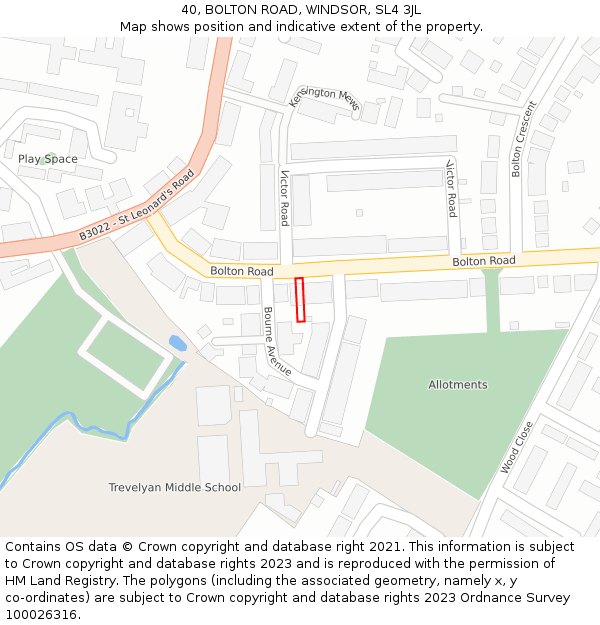 40, BOLTON ROAD, WINDSOR, SL4 3JL: Location map and indicative extent of plot