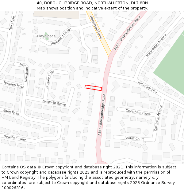 40, BOROUGHBRIDGE ROAD, NORTHALLERTON, DL7 8BN: Location map and indicative extent of plot