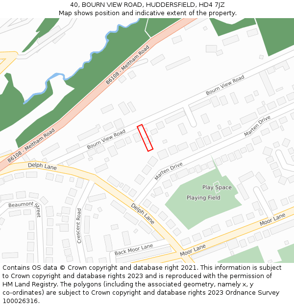 40, BOURN VIEW ROAD, HUDDERSFIELD, HD4 7JZ: Location map and indicative extent of plot