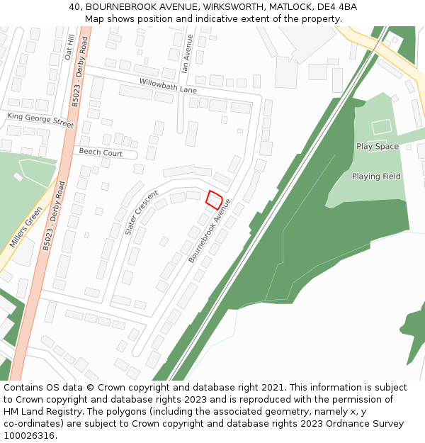 40, BOURNEBROOK AVENUE, WIRKSWORTH, MATLOCK, DE4 4BA: Location map and indicative extent of plot