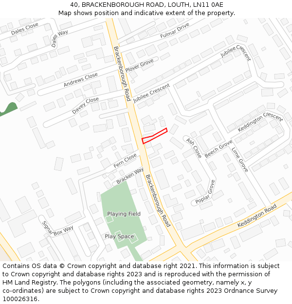 40, BRACKENBOROUGH ROAD, LOUTH, LN11 0AE: Location map and indicative extent of plot