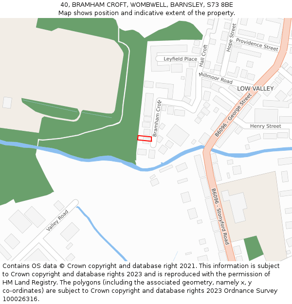 40, BRAMHAM CROFT, WOMBWELL, BARNSLEY, S73 8BE: Location map and indicative extent of plot