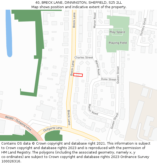 40, BRECK LANE, DINNINGTON, SHEFFIELD, S25 2LL: Location map and indicative extent of plot