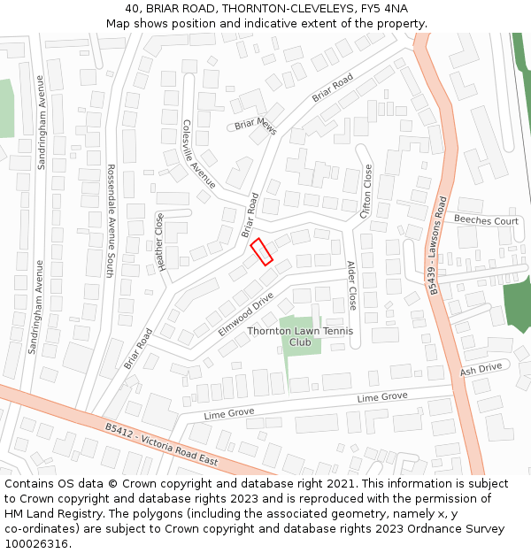40, BRIAR ROAD, THORNTON-CLEVELEYS, FY5 4NA: Location map and indicative extent of plot