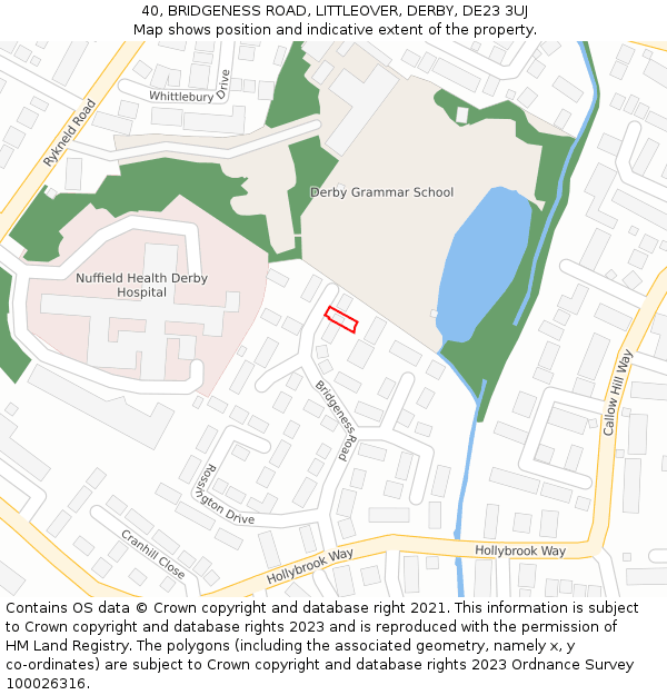 40, BRIDGENESS ROAD, LITTLEOVER, DERBY, DE23 3UJ: Location map and indicative extent of plot