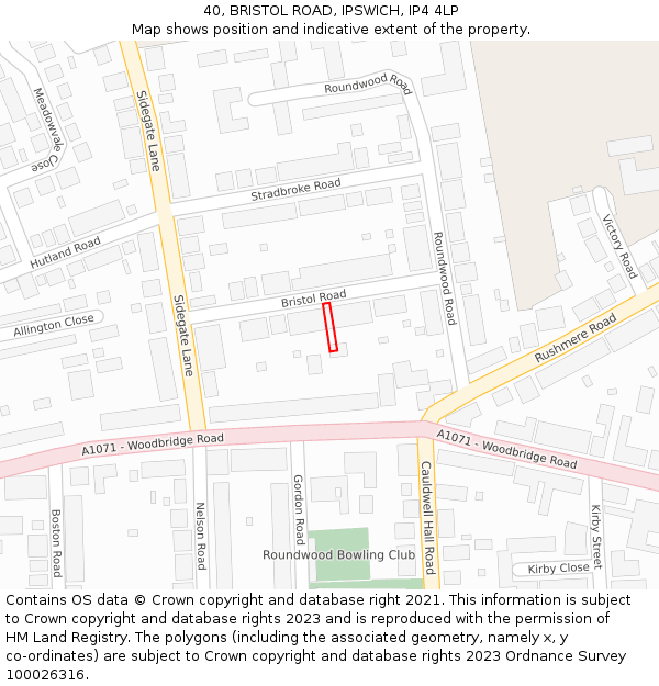 40, BRISTOL ROAD, IPSWICH, IP4 4LP: Location map and indicative extent of plot