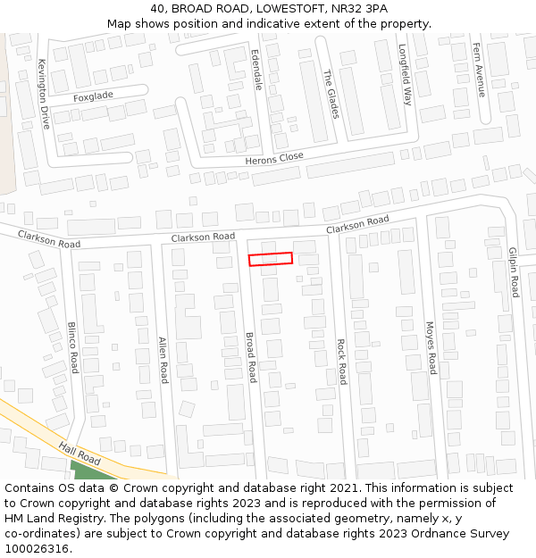 40, BROAD ROAD, LOWESTOFT, NR32 3PA: Location map and indicative extent of plot