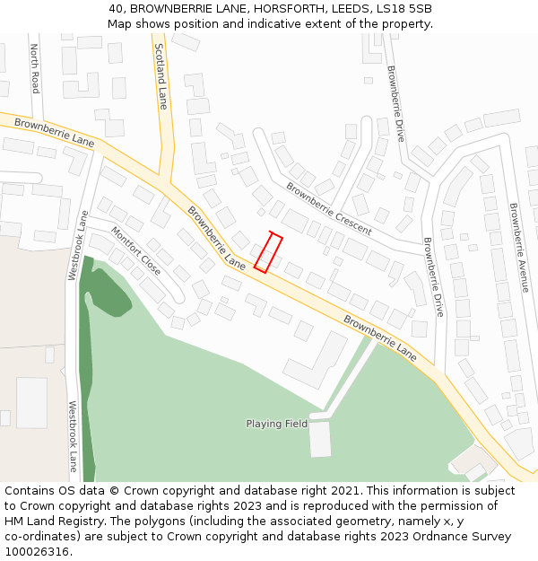 40, BROWNBERRIE LANE, HORSFORTH, LEEDS, LS18 5SB: Location map and indicative extent of plot