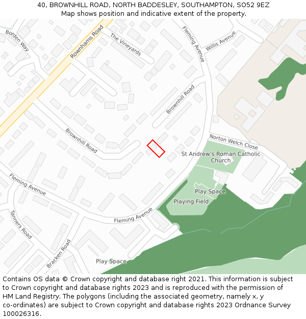 40, BROWNHILL ROAD, NORTH BADDESLEY, SOUTHAMPTON, SO52 9EZ: Location map and indicative extent of plot