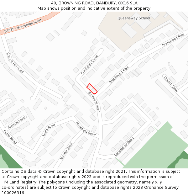 40, BROWNING ROAD, BANBURY, OX16 9LA: Location map and indicative extent of plot