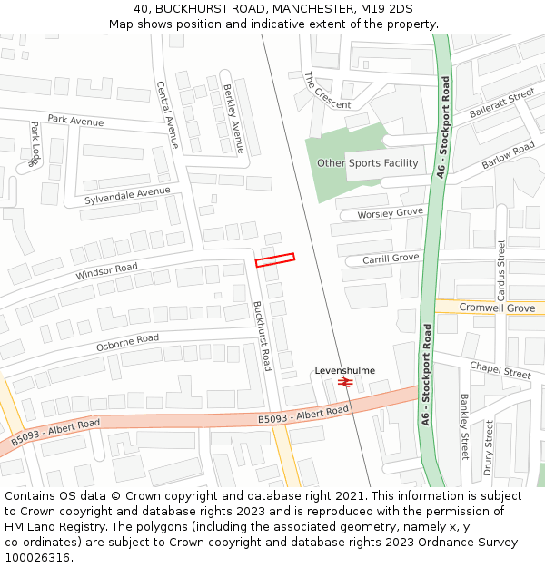 40, BUCKHURST ROAD, MANCHESTER, M19 2DS: Location map and indicative extent of plot
