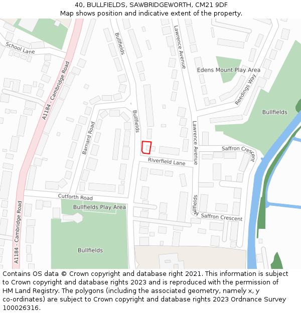 40, BULLFIELDS, SAWBRIDGEWORTH, CM21 9DF: Location map and indicative extent of plot