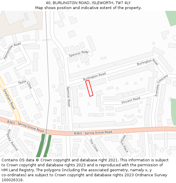 40, BURLINGTON ROAD, ISLEWORTH, TW7 4LY: Location map and indicative extent of plot