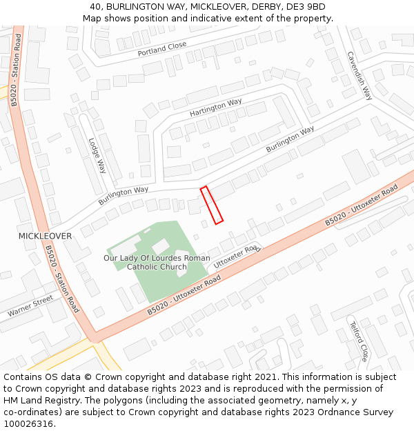 40, BURLINGTON WAY, MICKLEOVER, DERBY, DE3 9BD: Location map and indicative extent of plot