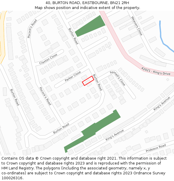 40, BURTON ROAD, EASTBOURNE, BN21 2RH: Location map and indicative extent of plot