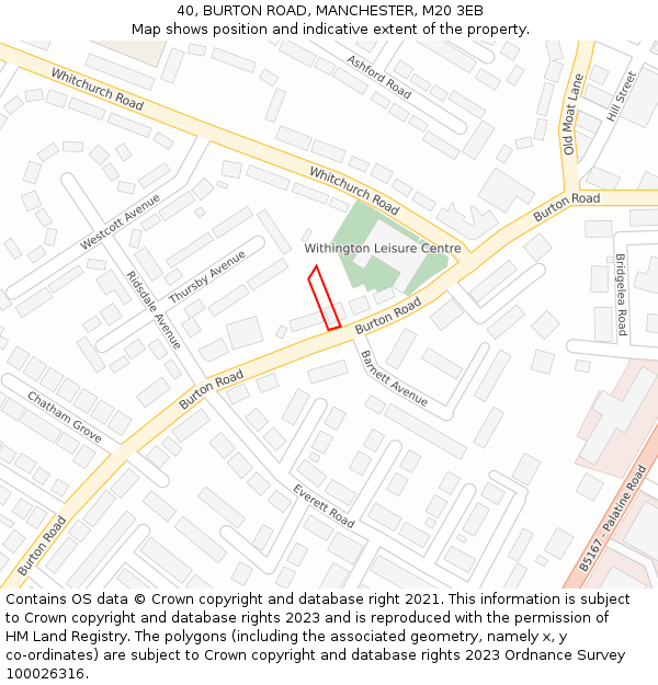 40, BURTON ROAD, MANCHESTER, M20 3EB: Location map and indicative extent of plot