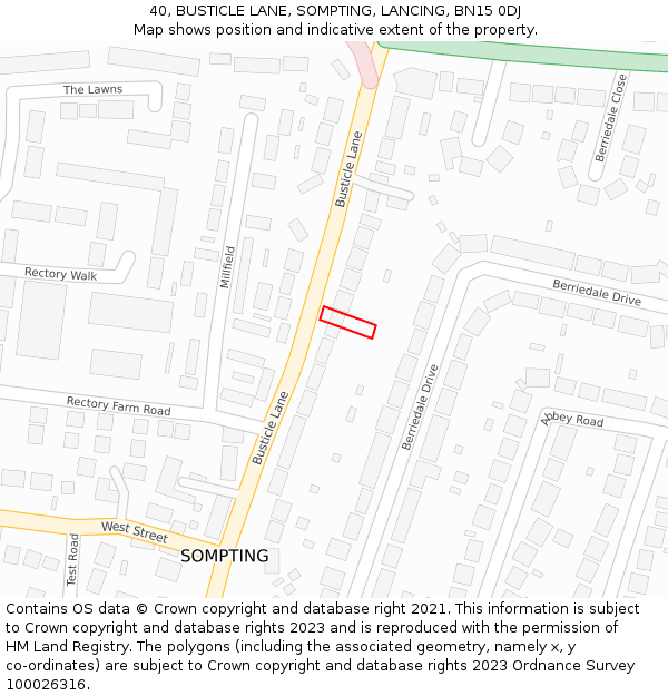 40, BUSTICLE LANE, SOMPTING, LANCING, BN15 0DJ: Location map and indicative extent of plot
