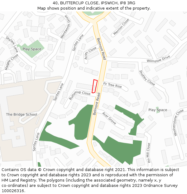 40, BUTTERCUP CLOSE, IPSWICH, IP8 3RG: Location map and indicative extent of plot
