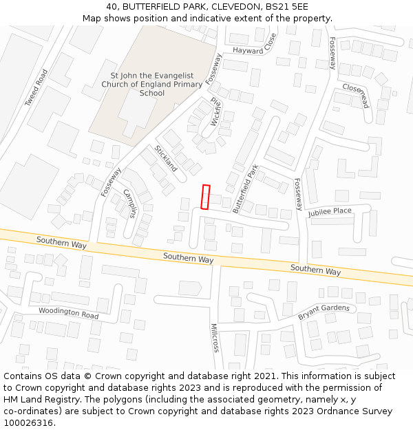40, BUTTERFIELD PARK, CLEVEDON, BS21 5EE: Location map and indicative extent of plot