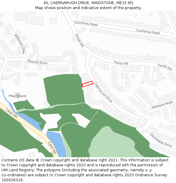 40, CAERNARVON DRIVE, MAIDSTONE, ME15 6FJ: Location map and indicative extent of plot
