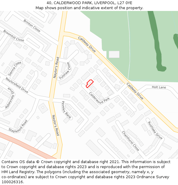 40, CALDERWOOD PARK, LIVERPOOL, L27 0YE: Location map and indicative extent of plot