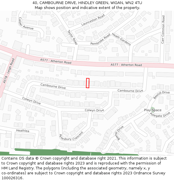 40, CAMBOURNE DRIVE, HINDLEY GREEN, WIGAN, WN2 4TU: Location map and indicative extent of plot