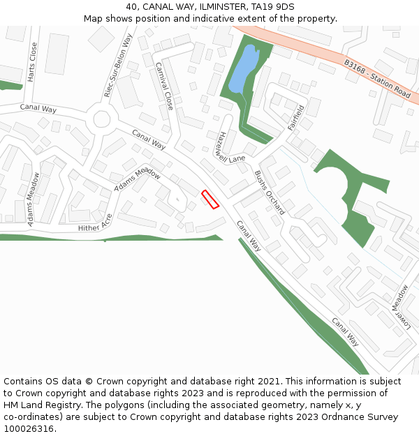 40, CANAL WAY, ILMINSTER, TA19 9DS: Location map and indicative extent of plot