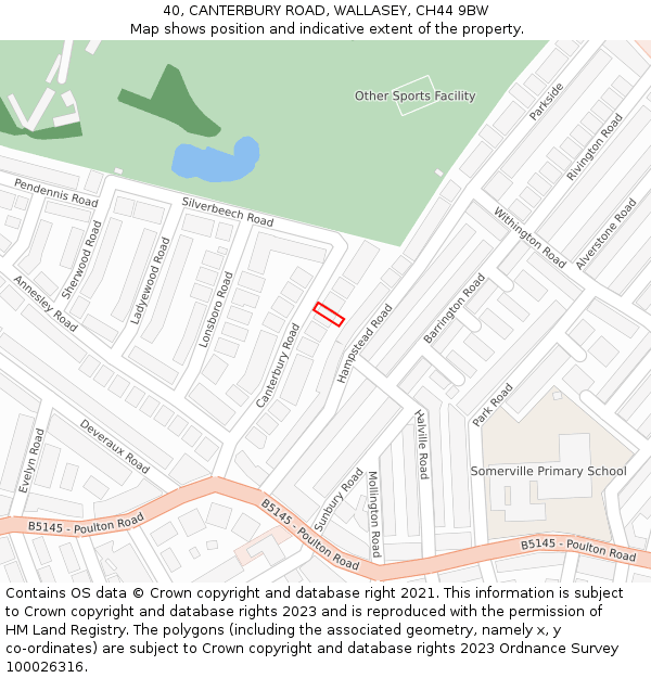 40, CANTERBURY ROAD, WALLASEY, CH44 9BW: Location map and indicative extent of plot