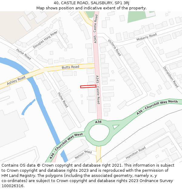 40, CASTLE ROAD, SALISBURY, SP1 3RJ: Location map and indicative extent of plot