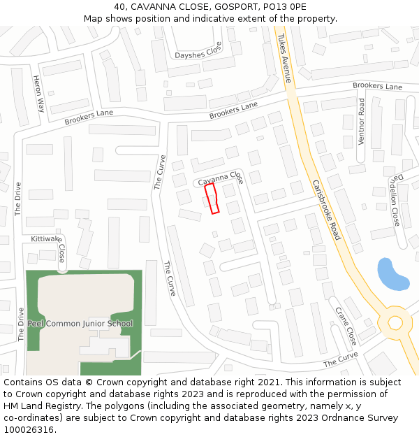 40, CAVANNA CLOSE, GOSPORT, PO13 0PE: Location map and indicative extent of plot