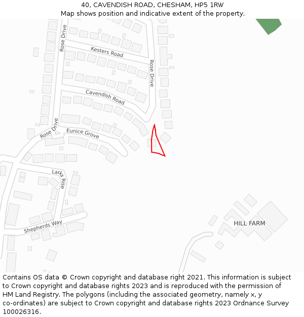 40, CAVENDISH ROAD, CHESHAM, HP5 1RW: Location map and indicative extent of plot