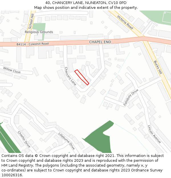 40, CHANCERY LANE, NUNEATON, CV10 0PD: Location map and indicative extent of plot