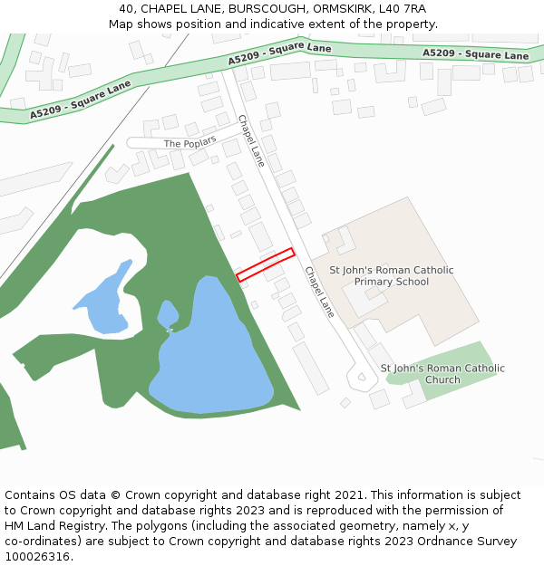 40, CHAPEL LANE, BURSCOUGH, ORMSKIRK, L40 7RA: Location map and indicative extent of plot