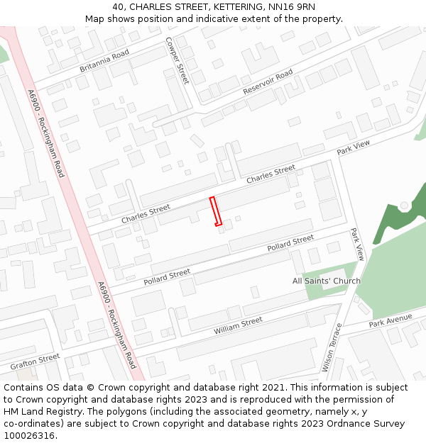 40, CHARLES STREET, KETTERING, NN16 9RN: Location map and indicative extent of plot