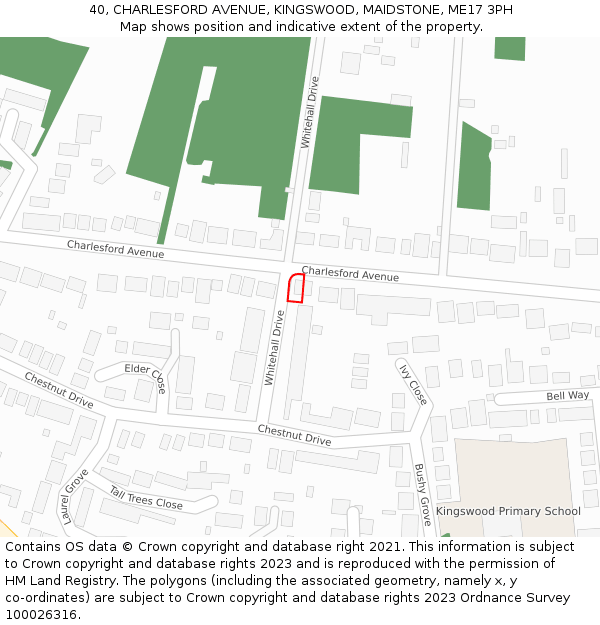 40, CHARLESFORD AVENUE, KINGSWOOD, MAIDSTONE, ME17 3PH: Location map and indicative extent of plot